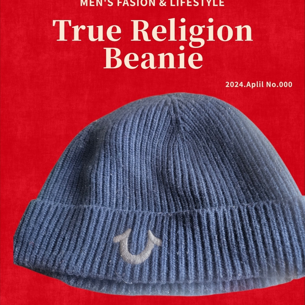 True Religion Blue Ribbed Beanie